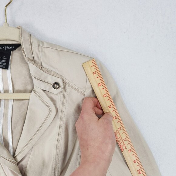 WHBM Jacket Womens 2 Cream Cropped 3/4 Sleeve Two Button Blazer Business Casual - Picture 8 of 16